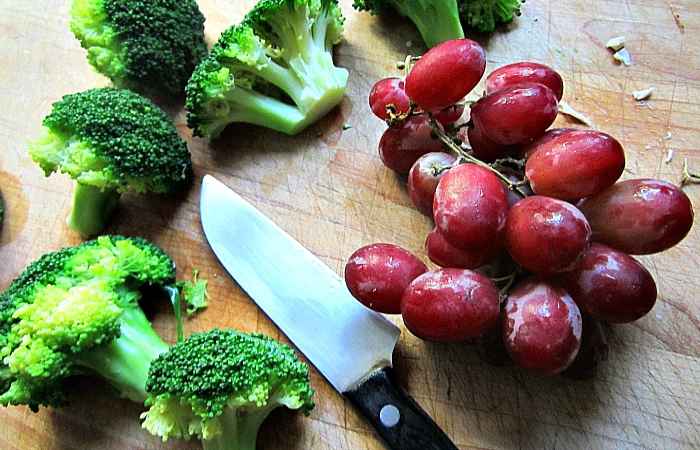 Broccoli, Grapes and Salad for Healthy Long Life